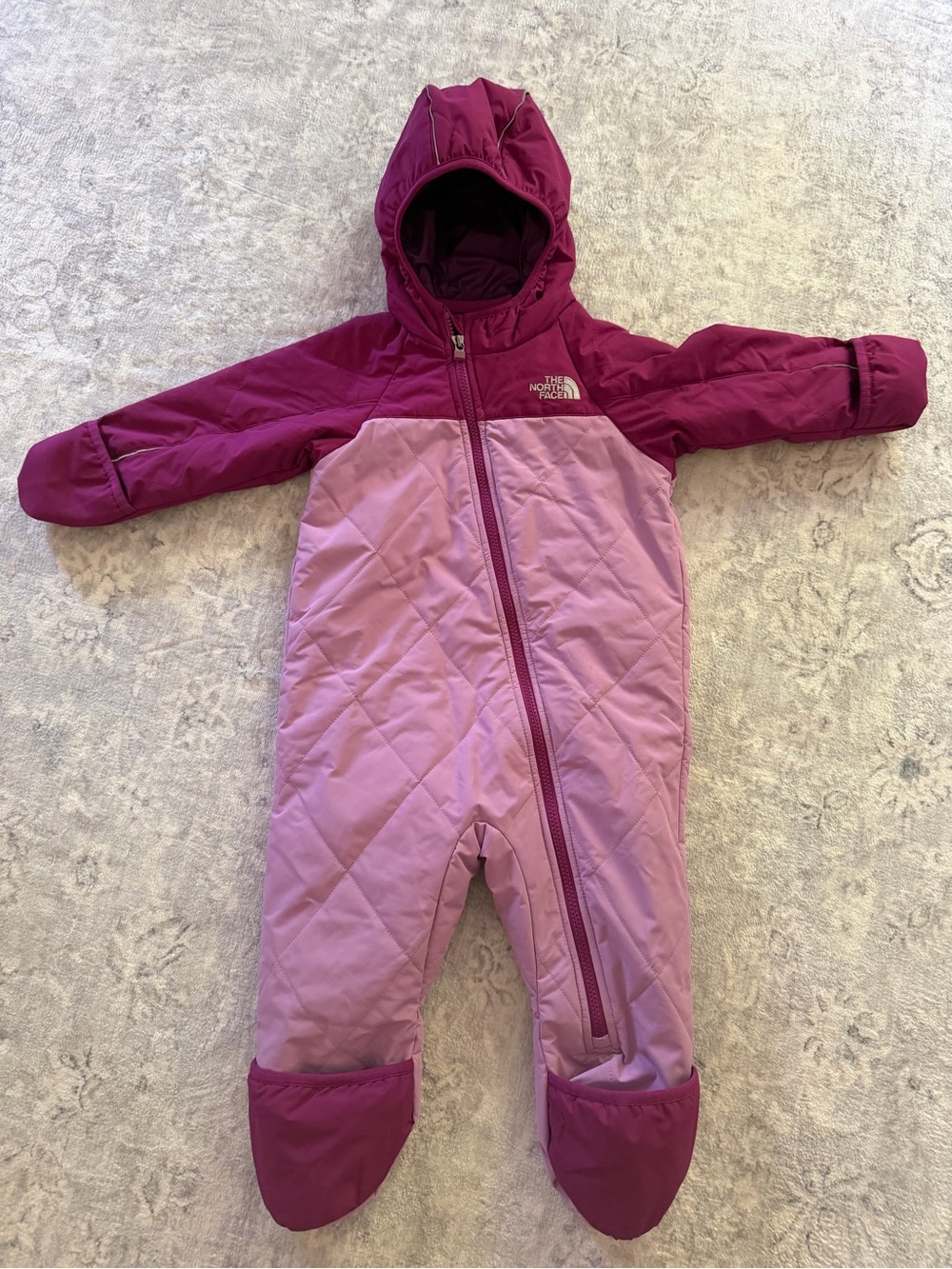 The North Face Two-Tone Pink Hooded Insulated Baby One-Piece